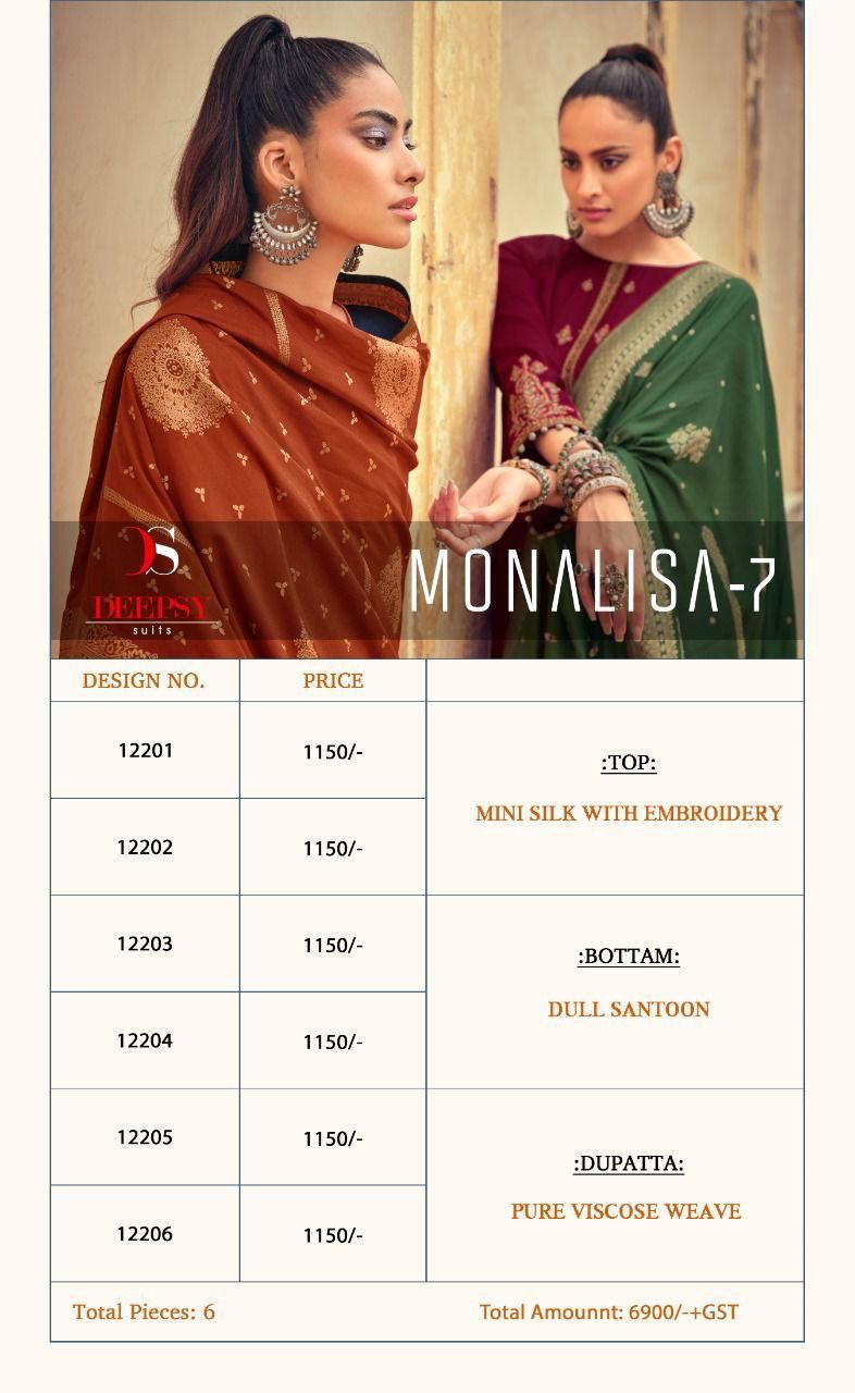 Deepsy Monalisa 7 Festive Wear Silk Exclusive Embroidery Salwar Kameez Collection